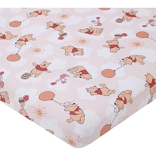 Disney Winnie The Pooh Tan, Red, and White Piglet, Balloons, and Hunny Pots Super Soft Nursery Fitted Mini Crib Sheet