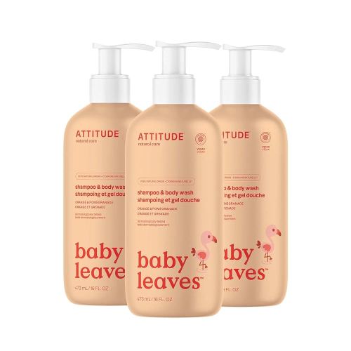 ATTITUDE 2-in-1 Shampoo and Body Wash for Baby, EWG Verified, Dermatologically Tested, Vegan, Orange and Pomegranate, 473 mL (Pack of 3)