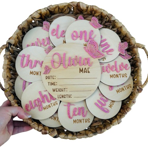 Glitter Butterfly Baby Milestone Cards, Butterfly Birth Stats Sign. Baby Girl Gift