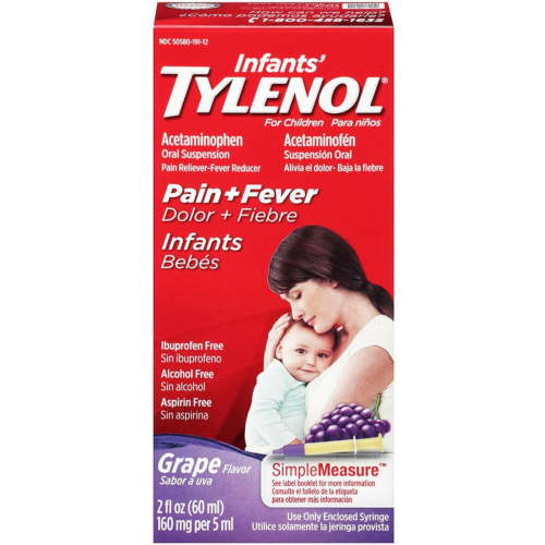Tylenol Infants Pain + Fever Relief Oral Suspension, Grape, 2 oz, 2-Pack