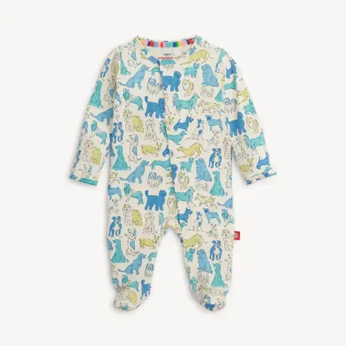 Magnetic RightFit™ Footie - Newborn size, It's A Paw-ty Blue color