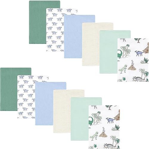 Hudson Baby Unisex Baby Cotton Flannel Burp Cloths Bundle, Boy Dino World, One Size