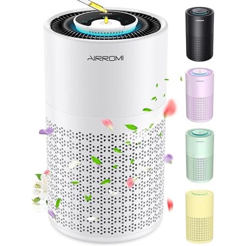 AIRROMI Air Purifier for Bedroom with HEPA 3-in-1 Filter, Pet Air Purifier for Home Cat Pee Smell, Covers Upto 990 Ft², Quiet 360° intake Air Cleaner for pet hair,allergies,Dust,Smoke A2001 White