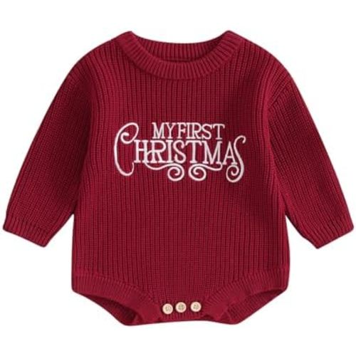 Lesimsam Newborn Baby Boy Girl Christmas Outfit Knit Sweater Romper Oversized Long Sleeve Bubble Romper Warm Winter Clothes