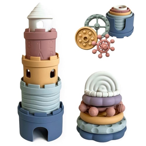 Hippypotamus Baby Stacking Toys - Teething Toys - Stacking Cups - Food-Grade Silicone Teethers - 6+ Months - Soft Bath Toy