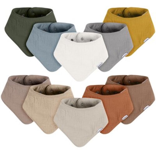 Gerber Baby Neutral Muslin Bandana Bibs, 10-Pack, One Size