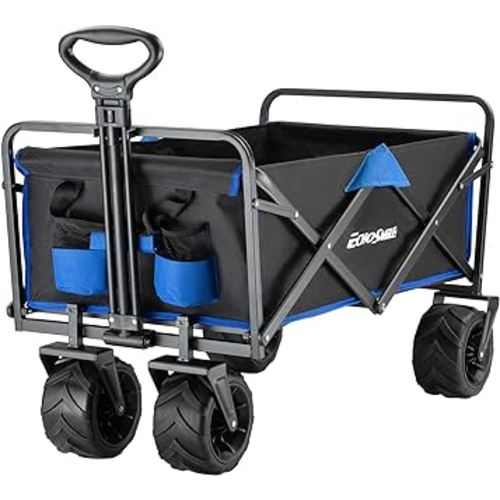 EchoSmile Heavy Duty 350 Lbs Capacity Collapsible Wagon, Outdoor Folding Camping Wagons, Grocery Portable Utility Cart, Adjustable Rolling Carts, All Terrain Sports Wagon with Big Wheels, Beach Wagon