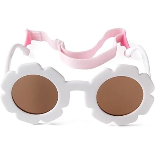 JUDOO Toddler Sunglasses with Strap Polarized Flexible Flower Glasses for Infant Baby Boys Girls Age 0-24 Months