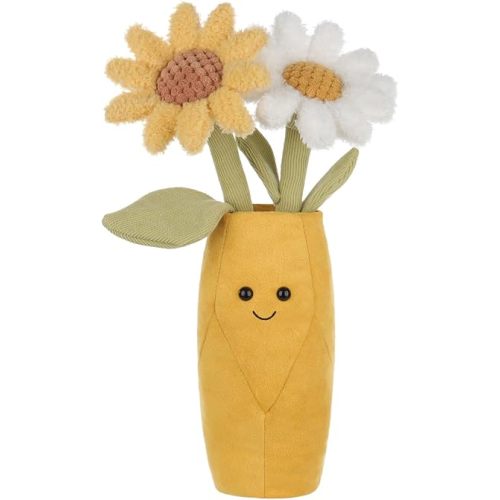 Apricot Lamb Daisy Vase Plush Stuffed Flowers for Kids, Soft Cute Plushies Toys for Baby Girl and Boy, Fluffy Daisy Vase Yellow 13.8 Inches