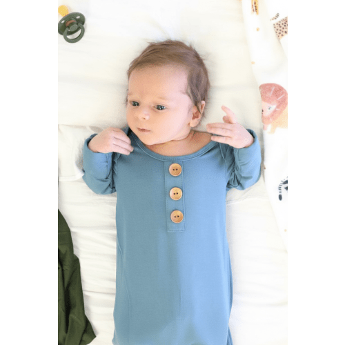Solid Dusty Blue Bamboo Baby Knot Gown & Hat