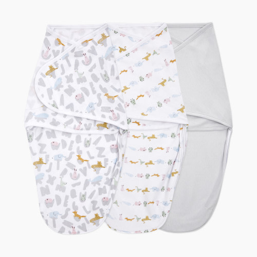 Aden + Anais Essentials Cotton Wrap Swaddles (3 Pack) - Alphabet Animals, 0-3 Months, 3