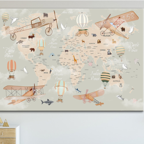 Animals World Map Canvas / Tutorial Table For Nursery / Preschool Learning Education Canvas / Animals in The World / Learning by Myself Set