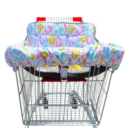 2 in 1 Shopping Cart Cover&High Chair Cover for Restaurant Seat, Grocery Cart Cover for Baby Infant Toddler Girl/Boy Reversible, Machine Washable (Colorful Heart)