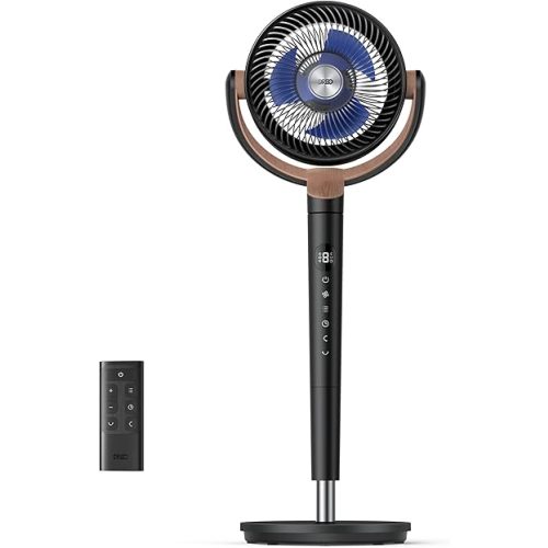 Dreo Standing Fan, 120°+120°Omni-directional Oscillating Fan For Bedroom, 85 ft Circulator With Remote, DC Motor Quiet Pedestal Fans, Adjustable Height, 8 Speeds, 3 Modes, 8H Timer, Home, Black