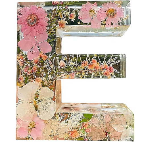 Floral Resin Letter Night Light with Real Pressed Flowers, 6 Inch Alphabet Lamp