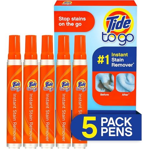 Tide Stain Remover for Clothes, Tide To Go Pen, Instant Stain & Spot Remover for Clothes, Travel & Pocket Size, 5 Count (Pack of 1) - Unscented