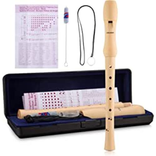 Baroque Recorder 8 holes,Soprano C Key Recorder Made of Maple Wood with storage Case,Fingering Chart and Cleaning Rod