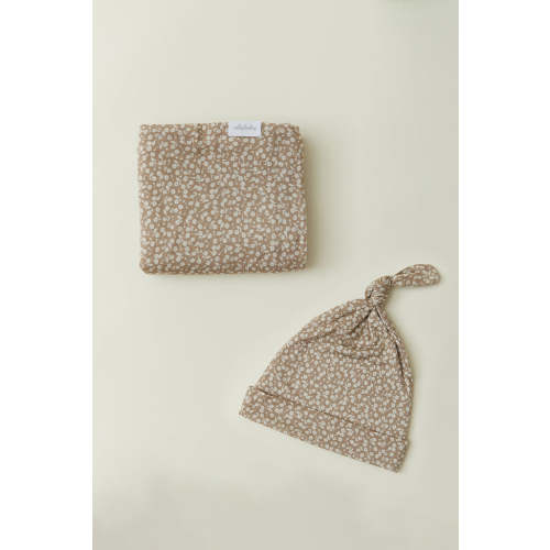 Cream Floral Swaddle + Hat Set