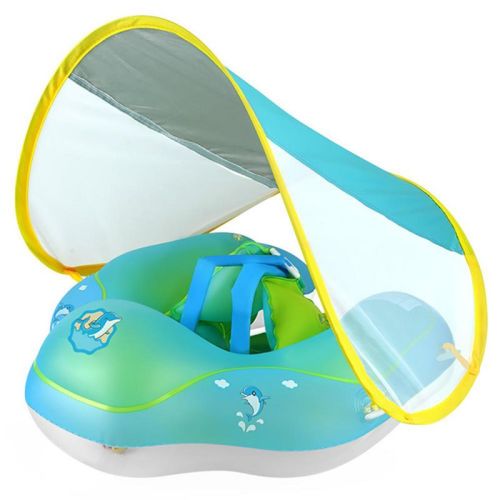 MOVSSOU Baby Pool Float with Canopy Baby Float Infant Swimming Float Sun Protection Skin-Friendly Blue