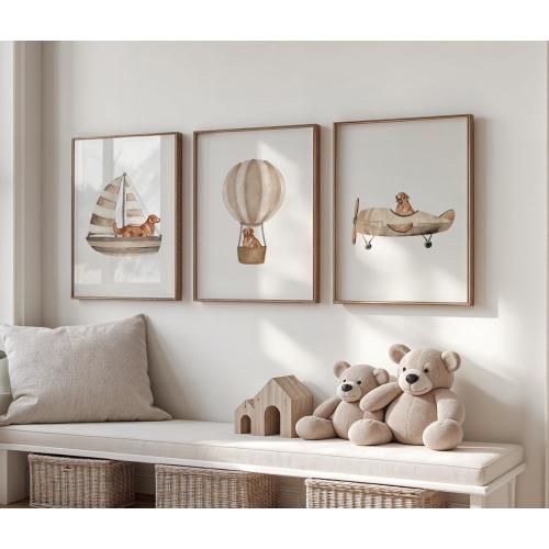 Golden Retriever Nursery Print Set of 3 Gallery, Fun Goldie Dog Kids Room Decor, Trendy Neutral Puppy Dog Kids Room Digital Download Print