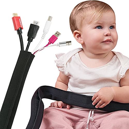 Cord Covers to Baby Proof Cords, Wires, and Cabling, Organize PC, Home Entertainment, and Office Computer Wiring, Cuttable Flexible DIY Wraps, Child Proofing Use