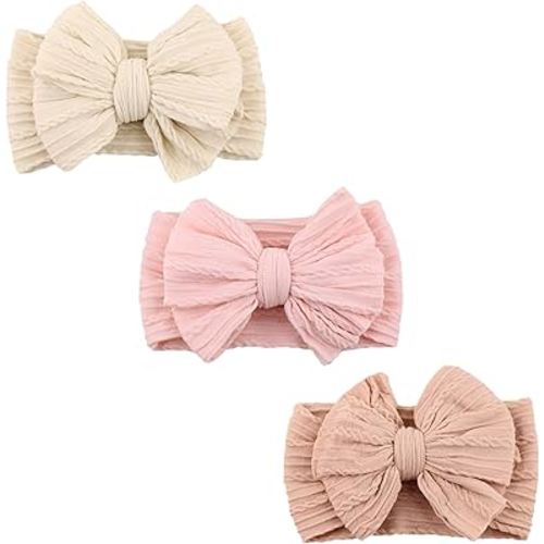 Baby Nylon Headbands Soft Hair Bow Elastics Hairbands Accessories for Baby Girls Newborn Infant Toddler Kids (Pink)