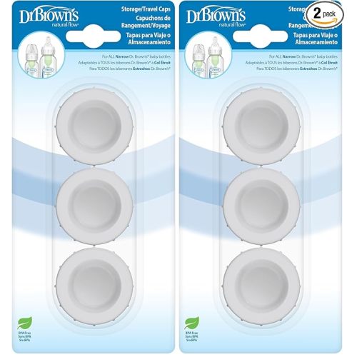 Dr. Brown's Replacement Travel Caps for Dr. Brown's Original, Options, and Options+ Baby Bottles, 3 Count (Pack of 2)