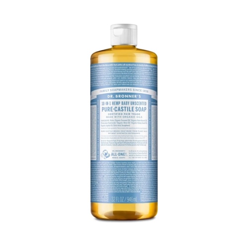 Dr. Bronner's Pure Castile Liquid Soap - Made with Regenerative Organic Certified Oils - 18-in-1 Uses for Face, Body, Hand Gentle on Baby & Sensitive Skin Body Wash Unscented,32oz
