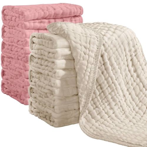 Looxii Muslin Burp Cloths 100% Cotton Muslin Cloths 12 Pack Large 20''x10'' Extra Soft and Absorbent Baby Burping Cloth for Boys and Girls (Apricot+Bean Red)