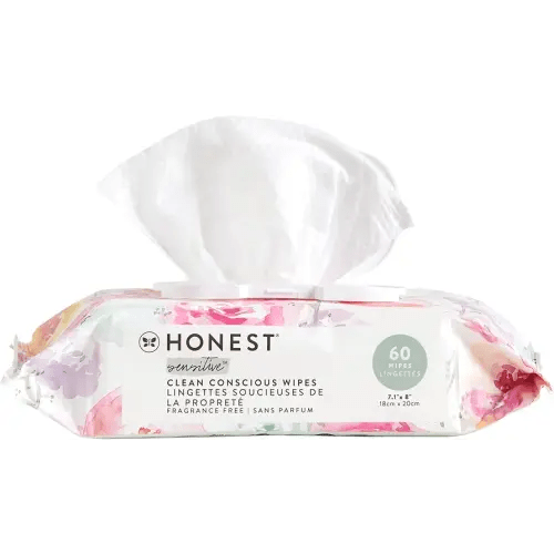 The Honest Company Clean Conscious Unscented Wipes | Over 99% Water, Compostable, Plant-Based, Baby Wipes | Hypoallergenic for Sensitive Skin, EWG Verified | Rose Blossom, 60 Count