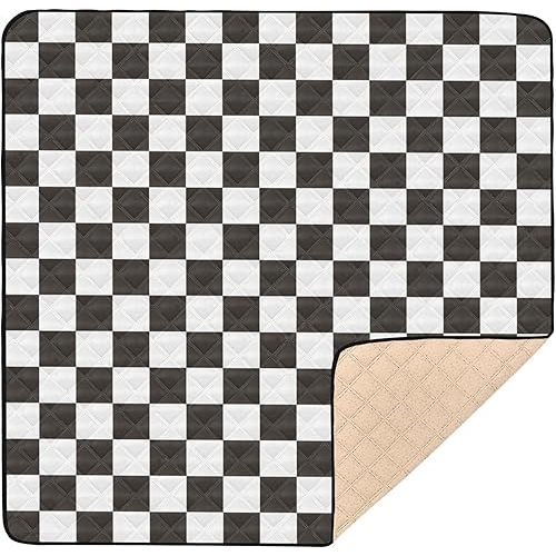 Black and White Checkerboard Large Sturdy Baby Playmat for Indoor Outdoor Non-Toxic Tummy Time Mat for Babies Infants Toddlers, 50'' x 50''