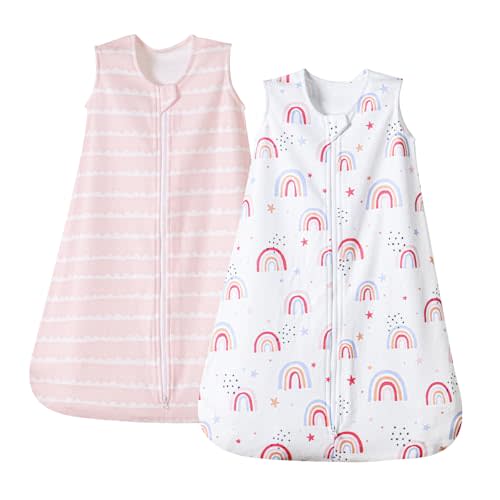 PHF Warm Micro-Fleece Baby Sleep Sack 6-12 Months, Soft Baby Wearable Blanket, 2-Way Zipper Sleeping Bags, 2 Pack Comfy Toddler Sleeping Sack for Girls, Medium Size, Rainbow
