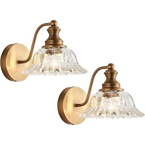 XIEDUN Vintage Wall Sconces Brass Wall Lights for Living Room Bathroom Sconces 2Pack