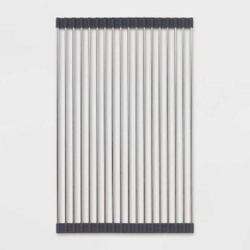 Over the Sink (Roll Away) Dish Drainer Silver - Brightroom™: Stainless Steel Drying Rack Mat, Hand Wash, 20.5"x13"