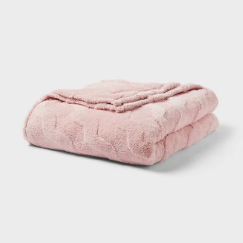 Full/Queen Wavy Jacquard Plush Blanket Pink - Room Essentials™