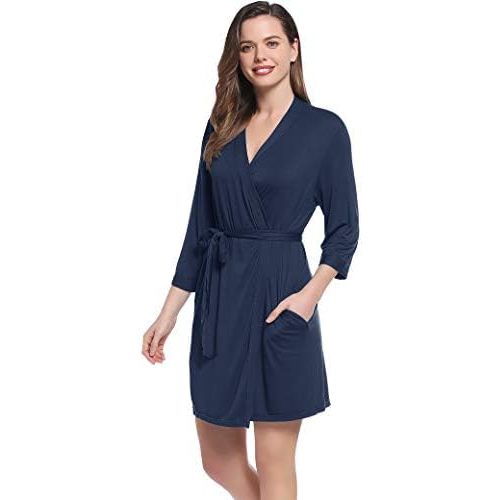 Lightweight Travel Jersey Robe Bamboo Viscose Short Thin Bathrobe for Women