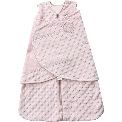 HALO Sleepsack Swaddle Plush Dot Velboa, 3-Way Adjustable Swaddle Blanket, TOG 3.0 for Cool Climates, Pink, Newborn, 0-3 Months