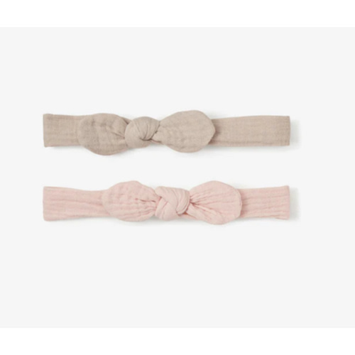 Organic Muslin Bow Headband Set Taupe/Blush 2PC – Elegant Baby
