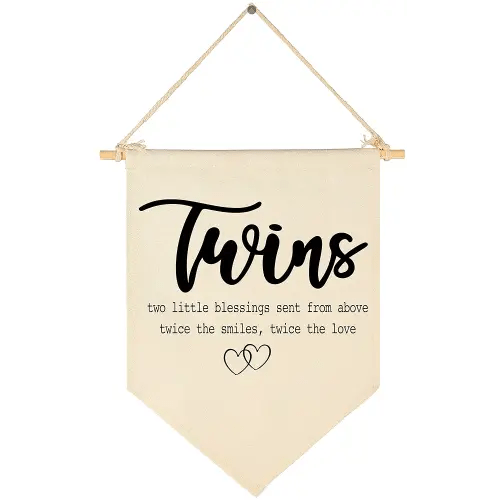 Twin Room Sign-Twins Two Little Blessings-Canvas Hanging Pennant Flag Banner Wall Sign Decor Gift for Nursery Baby Kids Boy Girl Newborn Nephew Teen Bedroom Playroom Front Door-Birthday Christmas Gift