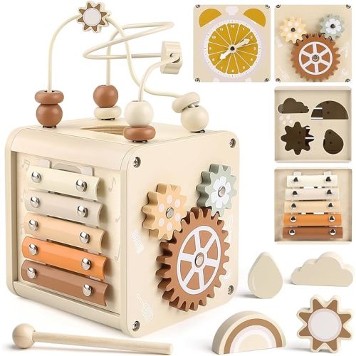 Vanplay Montessori Toys for 1+ Year Old Girls Boy Gifts, Wooden Activity Cube Sensory Toys for Babies 6-12-18 Months, Learning Educational Toys 1 2 3 Year Old First Birthday Gifts for Toddler 1-3