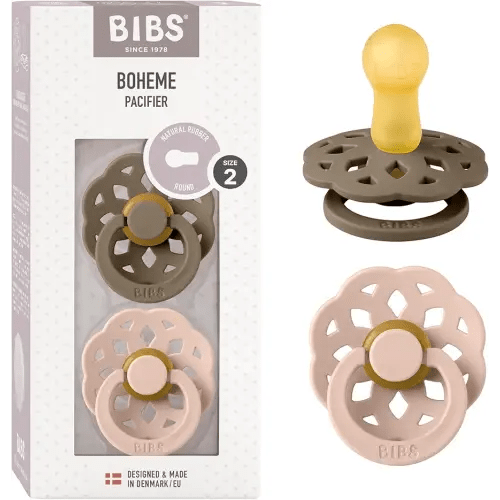 BIBS Pacifiers - Boheme Collection | BPA-Free Baby Pacifier | Made in Denmark | Set of 2 Dark Oak/Blush Color Premium Soothers | Size 6-18 Months