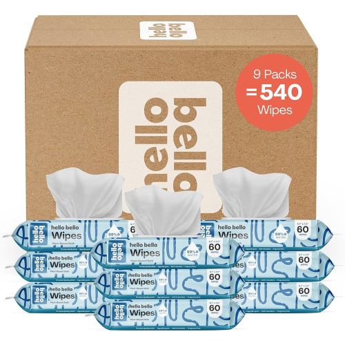 Hello Bello Extra Gentle Unscented Baby Wipes, Plant Based, Made with 99% Water and Aloe for Babies and Kids, 60 Count (Pack of 9) Total 540 Count