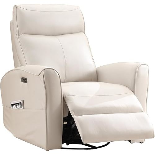ANJ Power Recliner Chair, Swivel Rocker Recliner for Nursery, Power Rocking Recliners with USB Port and Side Pockets, Electric Glider Rocking Chair for Living Room, Bedroom, Cream White