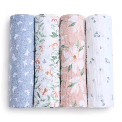 aden + anais butterfly garden essentials cotton muslin swaddles 4 pack