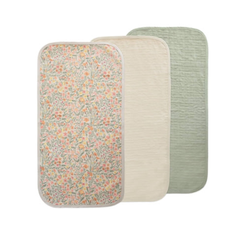 mushie Waterproof Changing Pad Liners | 100% Organic Cotton | Set of 3 (Pastel Blooms Combo)
