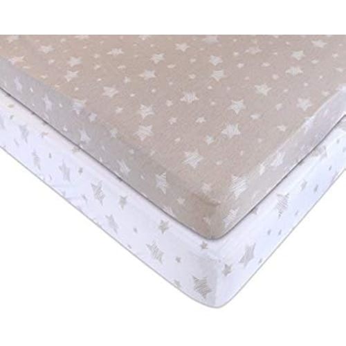 Ely’s & Co. Crib Sheets, Baby Boy/Girl Fitted Crib Mattress Sheet Set, 2 Pack, 100% Jersey Knit Cotton, Infant and Toddler Nursery Bedding, Tan Drawn Star, 28” x 52”