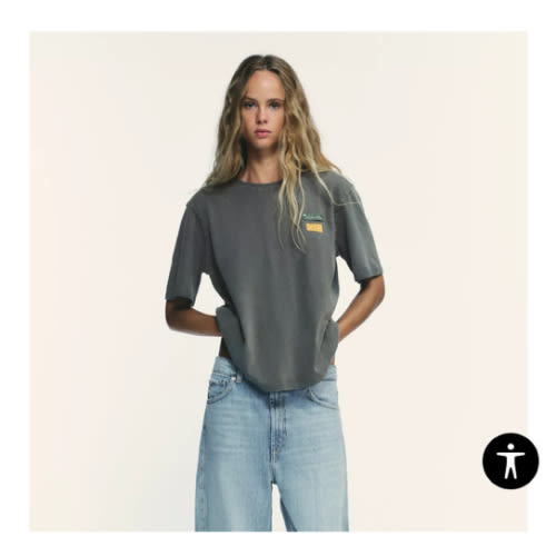 WASHED EFFECT PATCH T-SHIRT - Anthracite grey | ZARA United States