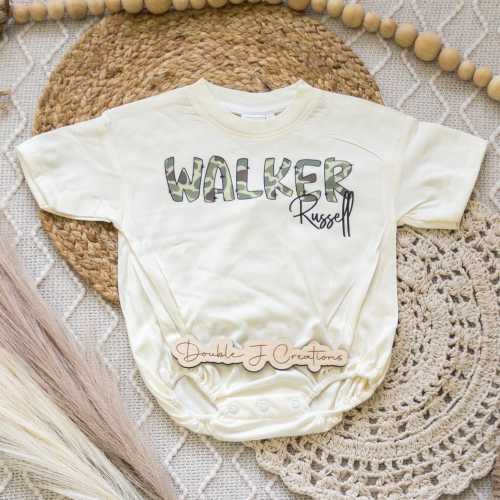 Duck Camo Name Boy Bubble Romper Bodysuit, Personalized Duck Camo Tee, Custom Kid's Hunting Baggy Romper, Camo Name Tee, CPSC Compliant
