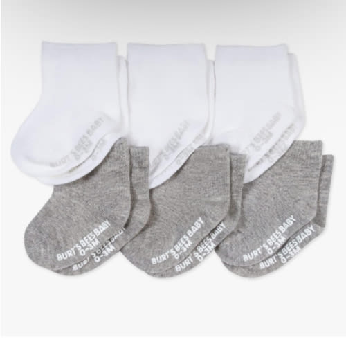 Burt's Bees Baby Unisex Baby Socks Ankle or Crew Height Made with Soft Organic Cotton, 6 Packs with Non-Slip Grips for Babies