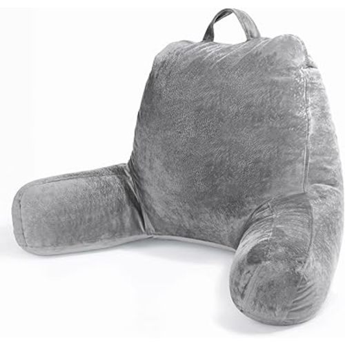 Sasttie Reading Pillow for Sitting in Bed Adult, Velvet Back Pillow for Bed Sitting Up, Backrest Back Support Chair Pillow, College Dorm Essentials for Girls and Boys, Dark Grey